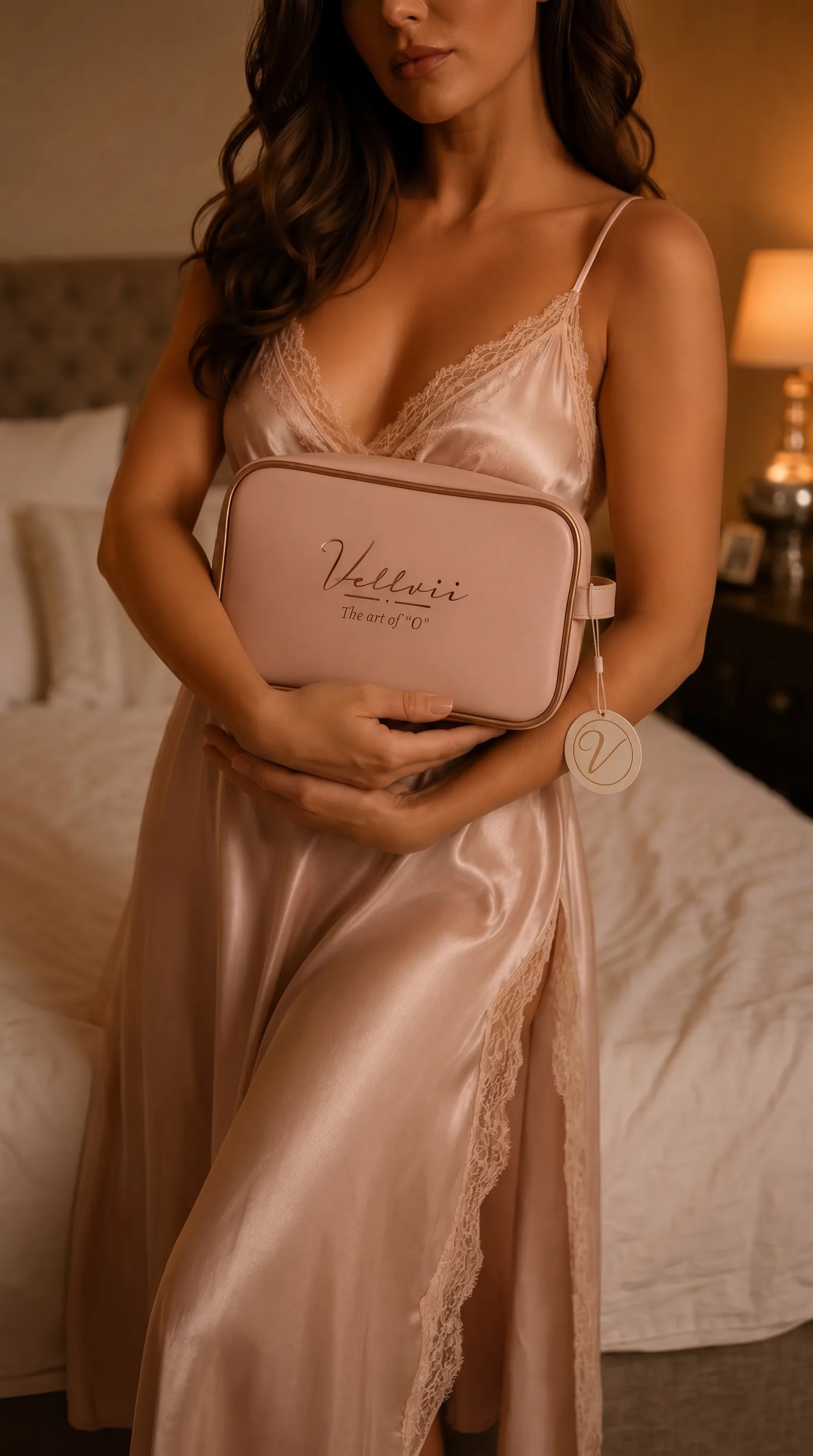 The LUX beside silk lingerie on the bedside table